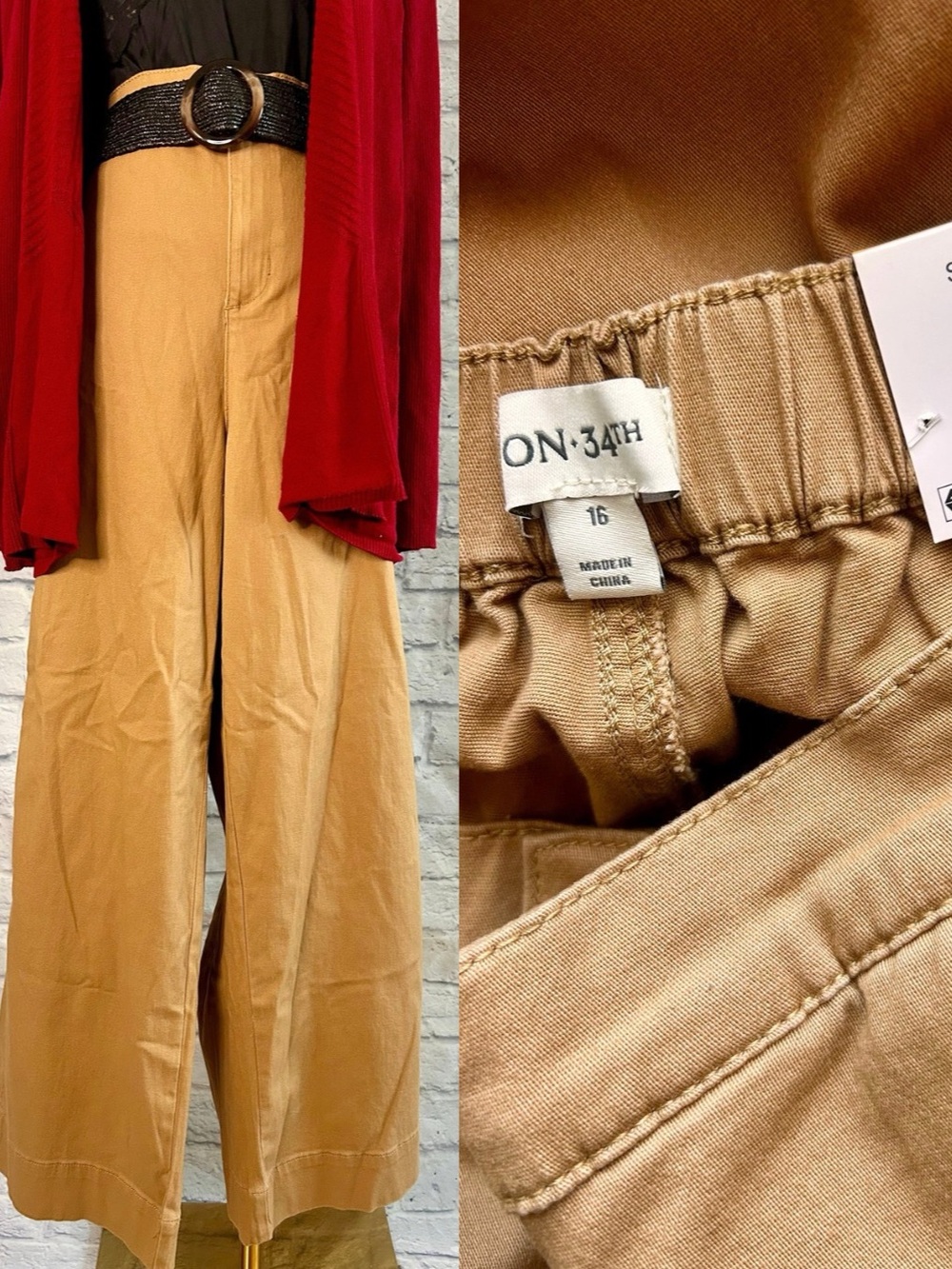 ON-34TH Fall Wide Leg Pants High Rise Camel Khaki Caramel Brown Flared Baggy